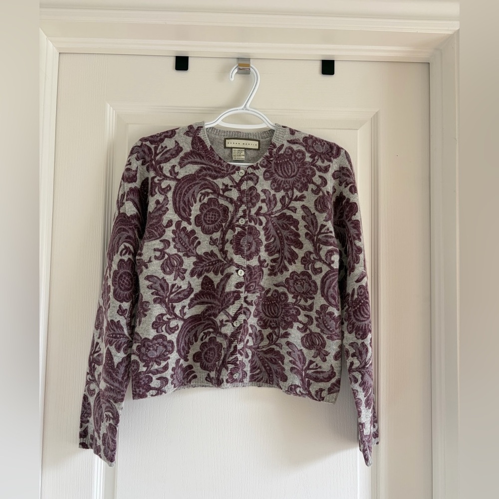 Susan Martin Grey and Purple Floral Crewneck Cardigan